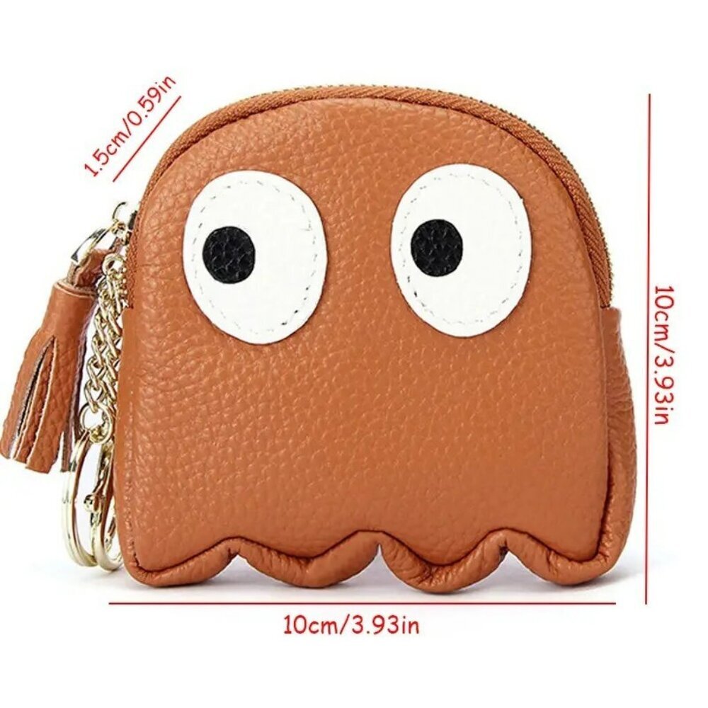 Black Ghost from Mr. Pacman Leather Mini Coin Purse with Keychain NWOT - Picture 3 of 5